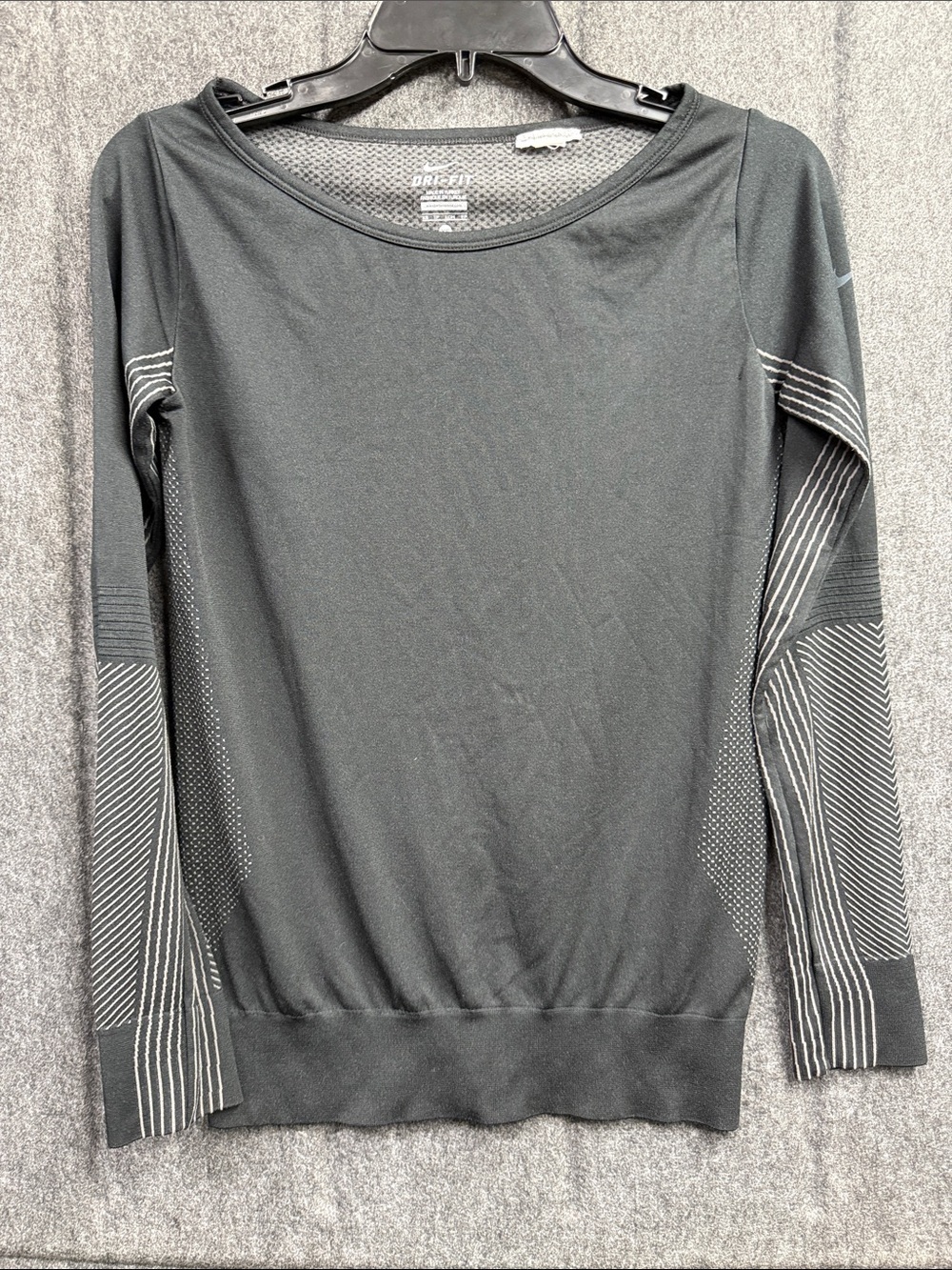 Nike Black Long-Sleeve Performance Tee with Stripe Detail